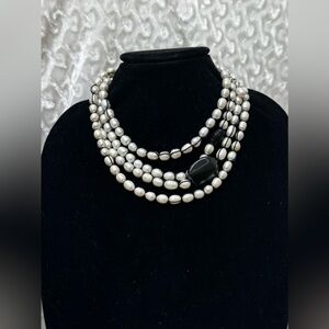 Chico's Black & Freshwater Pearl Necklace, New Never Worn